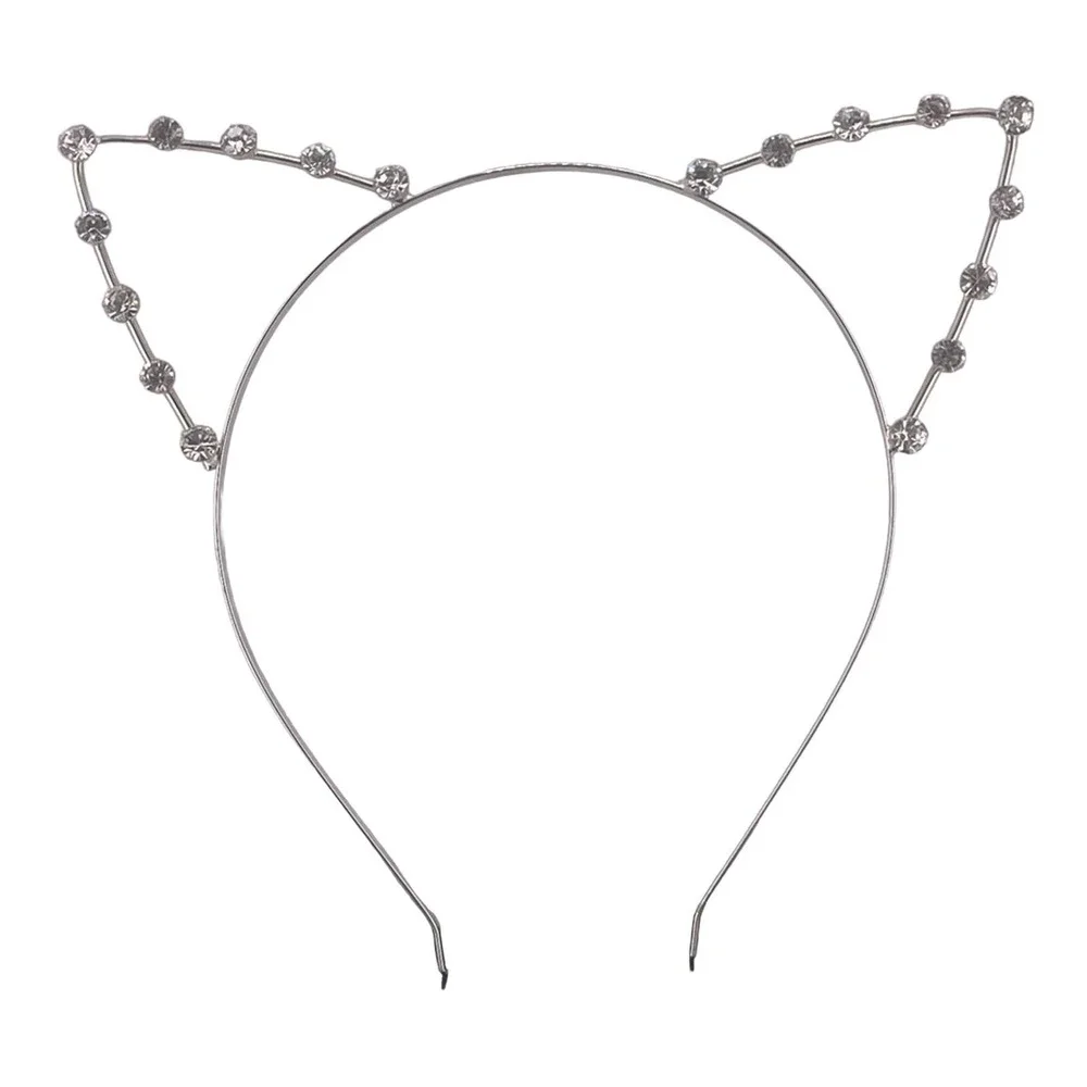 Rhinestone Cat Ear Headband - Silver
